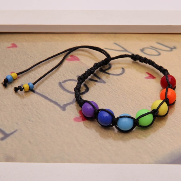 PREVIEW Rainbow Chakra Beaded Black Braided Bangle